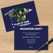 Modern Navy Blue Afstuderen Fotocollage Party Kaart