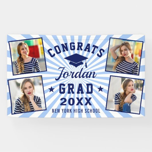 Modern Navy Blue Afstuderen Klasse van 2024 4 FOTO Spandoek (Horizontaal)