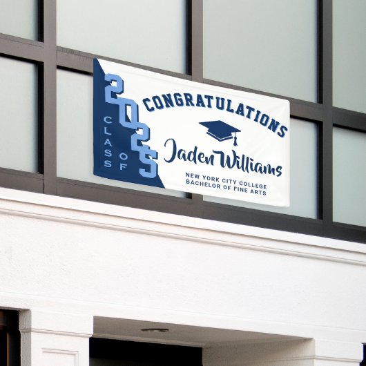 Modern Navy Blue Afstuderen Klasse van 2025 Partij Spandoek (Buitenkant Gebouw)