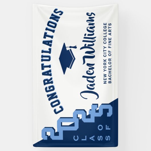 Modern Navy Blue Afstuderen Klasse van 2025 Partij Spandoek (Verticaal)