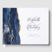Modern Navy Blue Agate Gold Script Gastenboek (Voorkant)