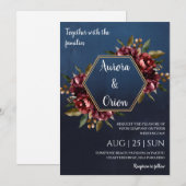 modern navy blue and burgundy wedding invitations (Devant / Derrière)