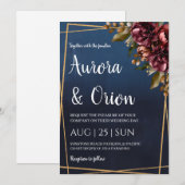 modern navy blue and burgundy wedding invitations (Devant / Derrière)