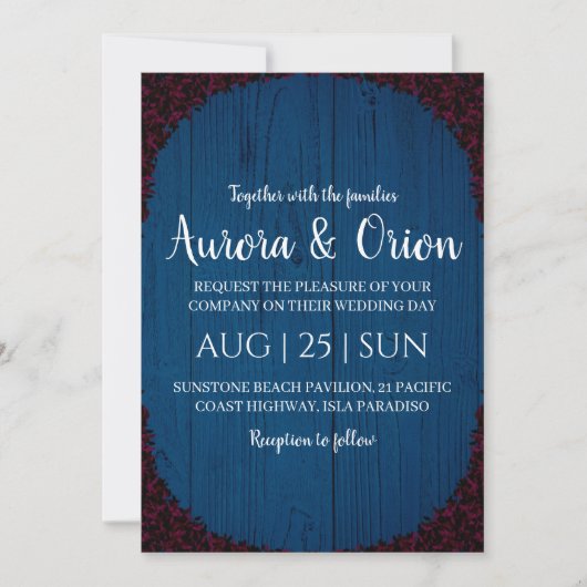 modern navy blue and burgundy wedding invitations (Devant)