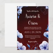 modern navy blue and burgundy wedding invitations (Devant / Derrière)