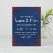 modern navy blue and burgundy wedding invitations (Debout devant)
