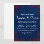 modern navy blue and burgundy wedding invitations (Devant / Derrière)