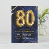 Modern Navy Blue and Gold 80th Birthday Invitation (Debout devant)
