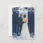 Modern Navy Blue and Gold QR Code Wedding RSVP Car (Dos)