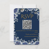 Modern Navy Blue and Gold QR Code Wedding RSVP Car (Devant)