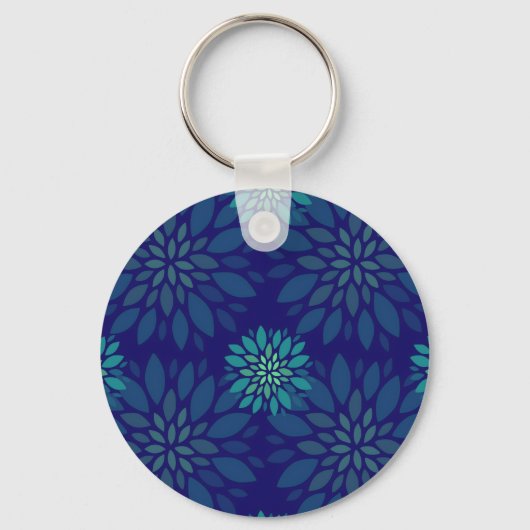 Modern Navy Blue and Green Floral Leaves Pattern Sleutelhanger (Voorkant)