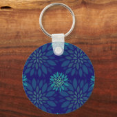 Modern Navy Blue and Green Floral Leaves Pattern Sleutelhanger (Achterkant)