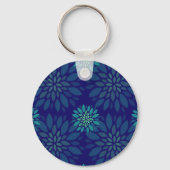 Modern Navy Blue and Green Floral Leaves Pattern Sleutelhanger (Achterkant)