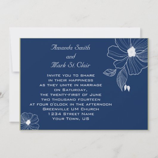 Modern Navy Blue and White Wedding Invitation Kaart (Voorkant)