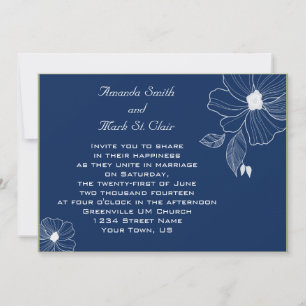 Modern Navy Blue and White Wedding Invitation Kaart