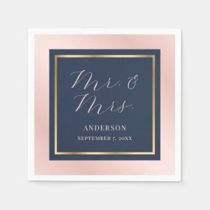 Modern Navy Blue Blush and Gold Wedding Napkins Servet
