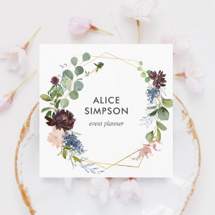 Modern Navy Blue Burgundy Floral Geometric Vierkante Visitekaartje