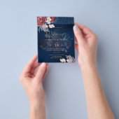 Modern Navy Blue Burgundy Floral Lace Wedding Flyer (Hand)