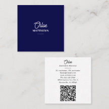 Modern Navy Blue Business Card with QR Code