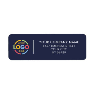Modern Navy Blue Business Logo Retouradres Etiket