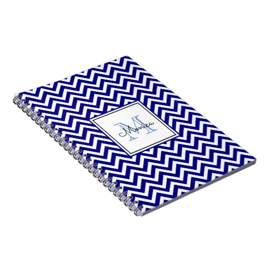 Modern Navy Blue Chevron Pattern met monogram Notitieboek (Rechterzijde)