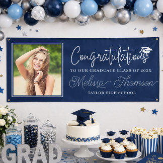 Modern Navy Blue Congratulations Graduate Photo Spandoek