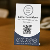 Modern Navy Blue Custom Logo Contactloos Menu OCR Reclamebord Met Voetstuk