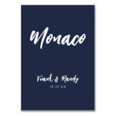 Modern Navy Blue Custom Wedding Table Name Kaart (Achterkant)