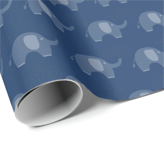 Modern Navy Blue Elephant Pattern Cadeaupapier (Rol Hoek)