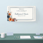 Modern Navy Blue en Burnt Sinaasappel bruiloft Spandoek (Beurs)