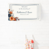 Modern Navy Blue en Burnt Sinaasappel bruiloft Spandoek (Insitu)