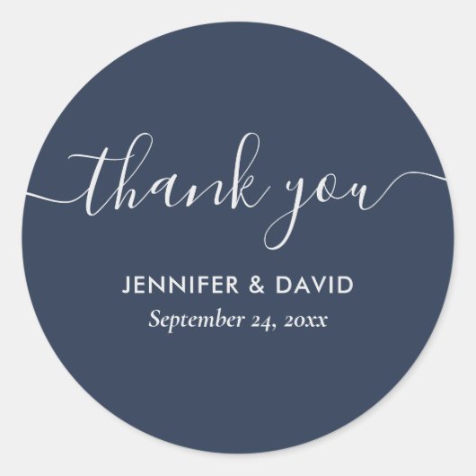 Modern Navy Blue en Silver Dank u Ronde Sticker (Voorkant)