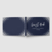 Modern Navy Blue en Silver Glitter Wedding Gastenboek (Volledig)