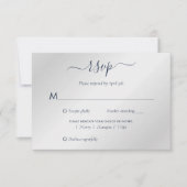 Modern Navy Blue en Silver Wedding RSVP Kaartje (Voorkant)