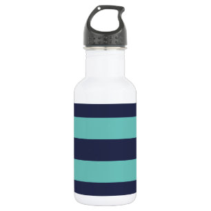Modern Navy Blue en Turquoise Rugby Stripes Waterfles