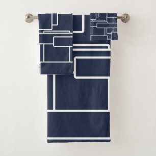 Modern Navy Blue en White Abstract Geometric Bad Handdoek