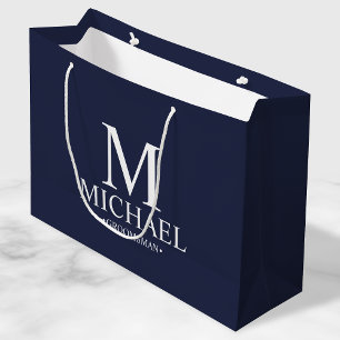 Modern Navy Blue en White Personalized Groomsman Groot Cadeauzakje