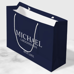 Modern Navy Blue en White Personalized Groomsman Groot Cadeauzakje