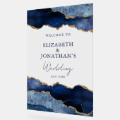 Modern Navy Blue Faux Gold Wedding Welkom Acryl Bord (Hoek)