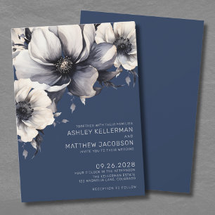 Modern Navy Blue Floral Wedding Kaart