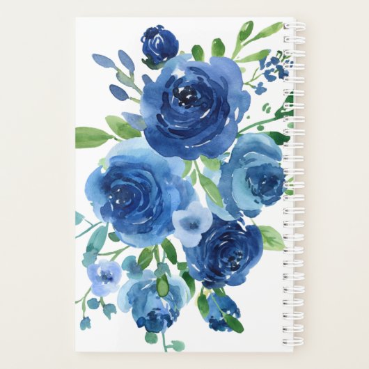 Modern Navy Blue Floral Wedding Planner (Achterkant)