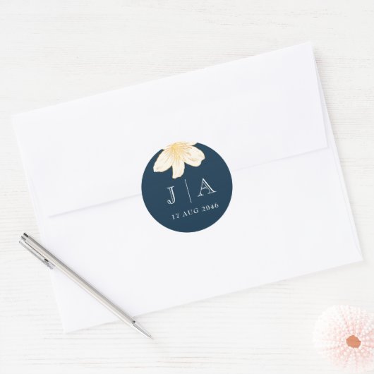 Modern Navy Blue Floral Wedding Sticker & Labels (Envelop)