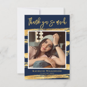 Modern Navy Blue Gold Afstuderen - Hartelijk dank Kaart
