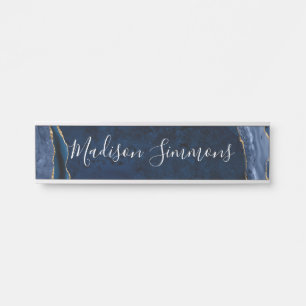 Modern Navy Blue Gold Agate Geode Feminine Script Deurbordje