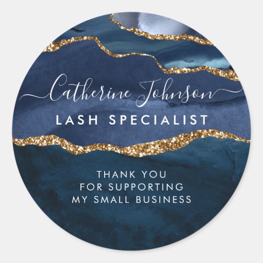 Modern Navy Blue Gold Agate Geode Script Hartelijk Ronde Sticker (Voorkant)
