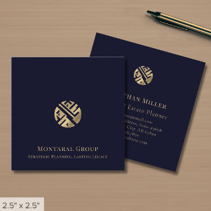 Modern Navy Blue Gold Logo Vierkante Visitekaartje