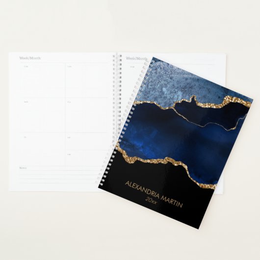 Modern Navy Blue Gold Marble Glitter Planner (Display)