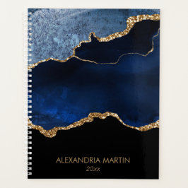 Modern Navy Blue Gold Marble Glitter Planner