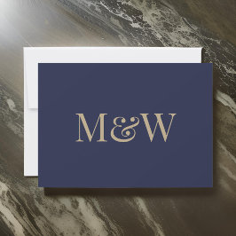 Modern Navy Blue Gold Monogram Initialen bruiloft Kaart