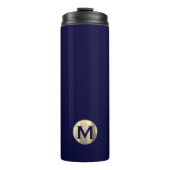 Modern Navy Blue Gold Monogram Thermosbeker (Voorkant)